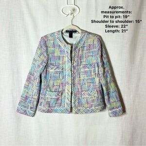 Silkland Multicolor Silk Tweed Jacket L Collarless Chanel Style